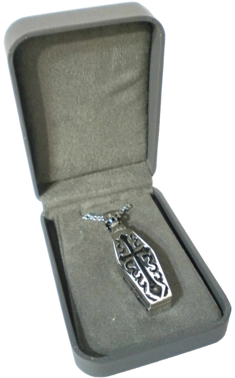 Chisel Coffin Casket Skeleton Pendant Necklace w/ Case Morbid Punk Goth Death