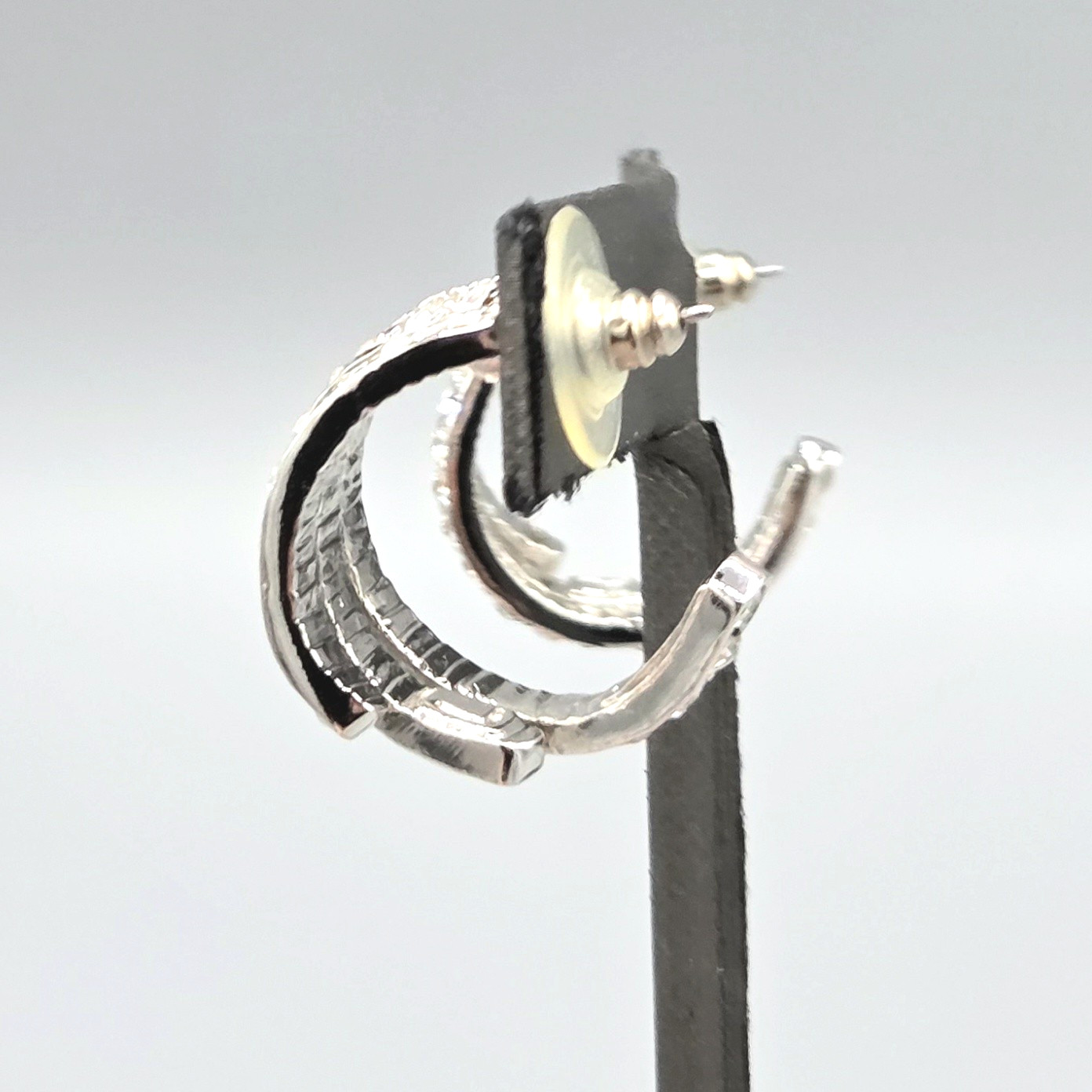 St. John Crystal Pave Rhodium Plate Triple Huggie Hoop Post Earrings