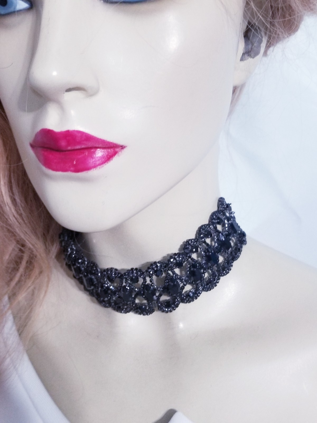 Black Gothic Rhinestone Choker Necklace Collar Prom Pageant Jewelry