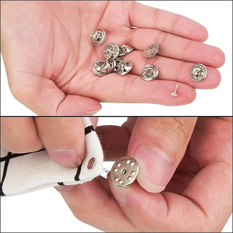 100pc Metal Locking Pin Back Brooch Badge Holder Lapel Base For DIY Jewelry