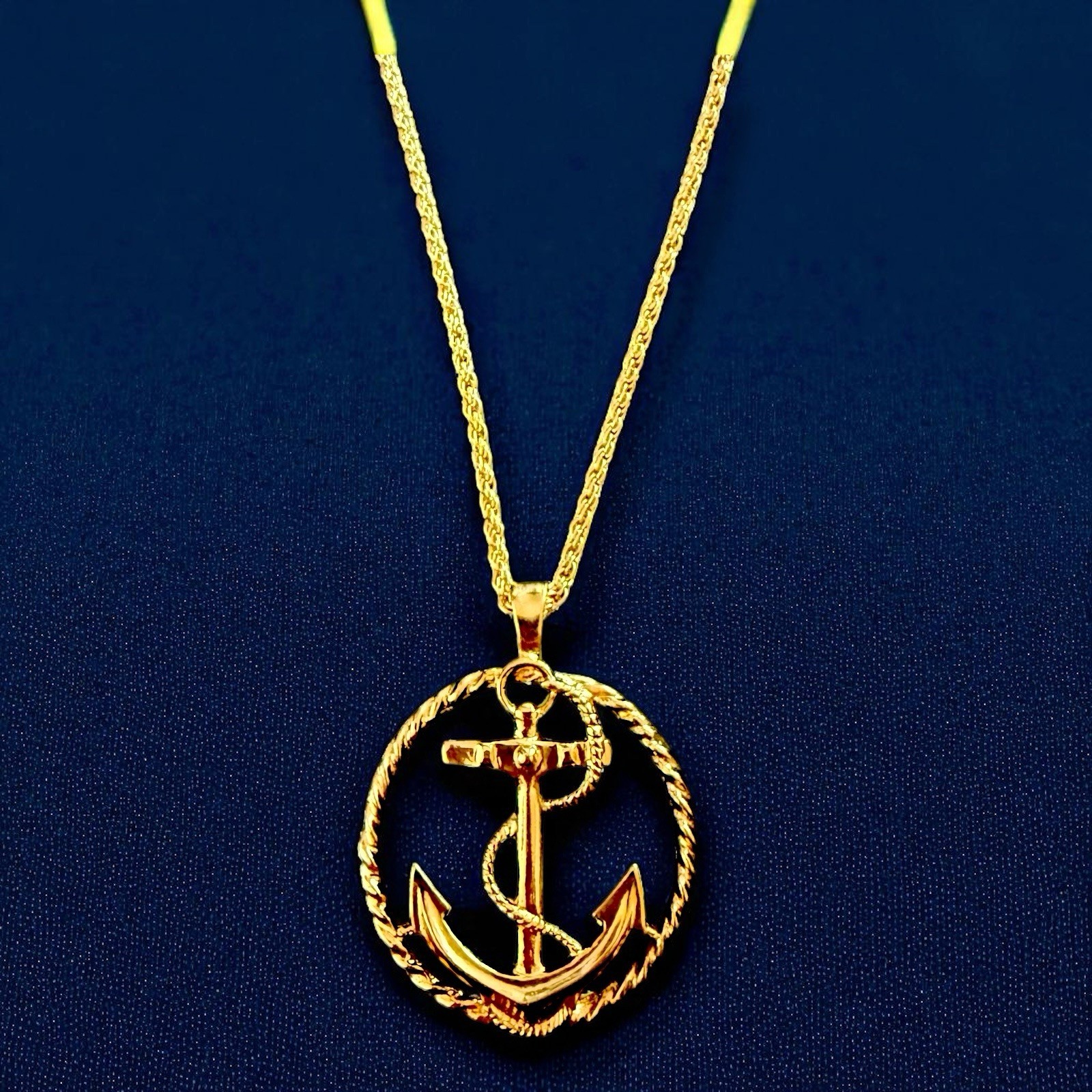 Anchor Pendant Rope Chain Necklace Nautical Coastal Chic Premier USA Signed
