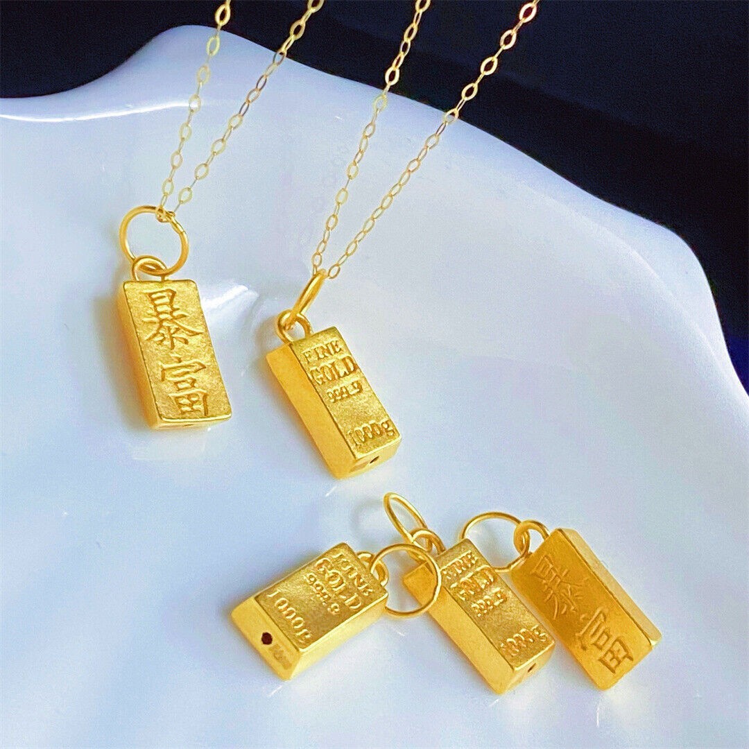 1pcs Pure 999 24K Yellow Gold Women 3D Gold New Oblong Oblong Small Pendant