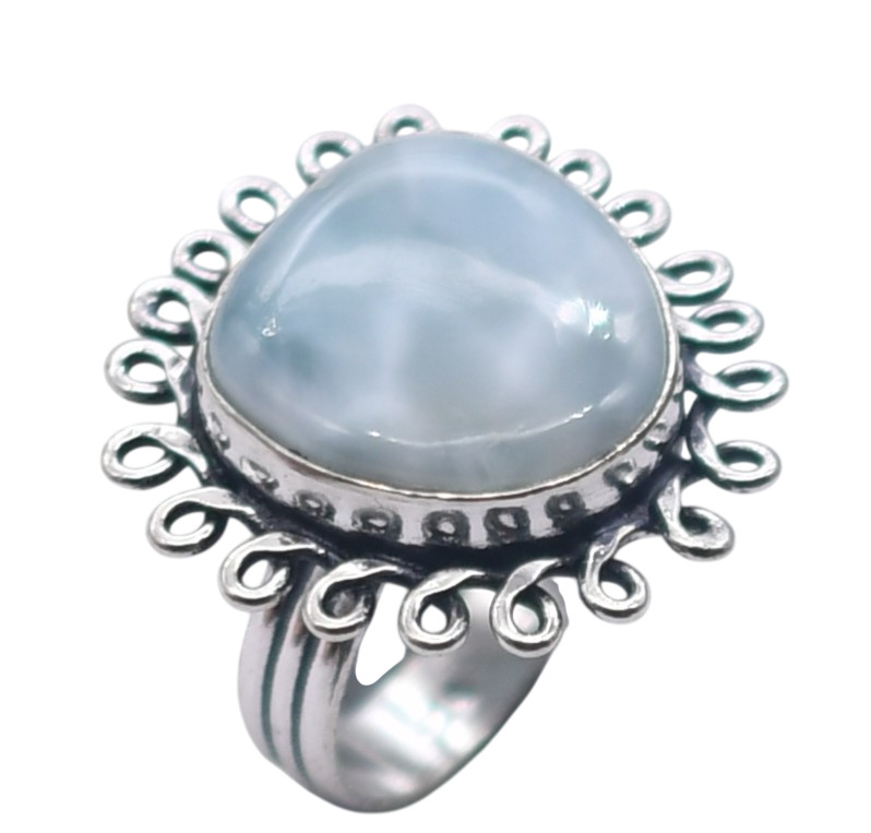 Larimar Natural Gemstone Antique Silver Ring US Size-5 R 5037