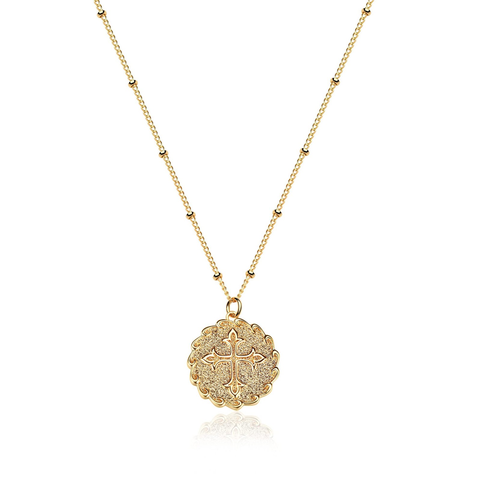 Coin Necklace 18k Gold Plated Vintage Textured Medallion Coin Pendant Round C…