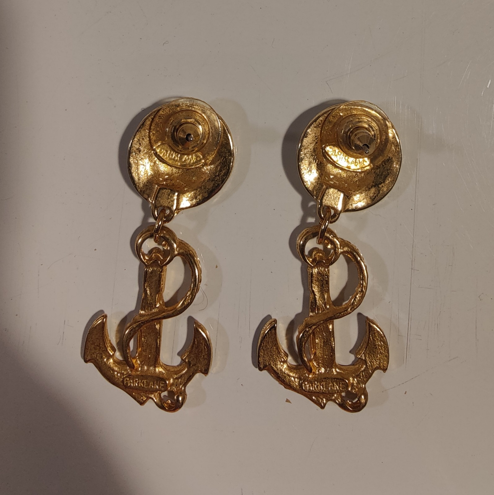 Park Lane Earrings Anchors Cream Color Enamel Gold Tone Post For Pierced Ears