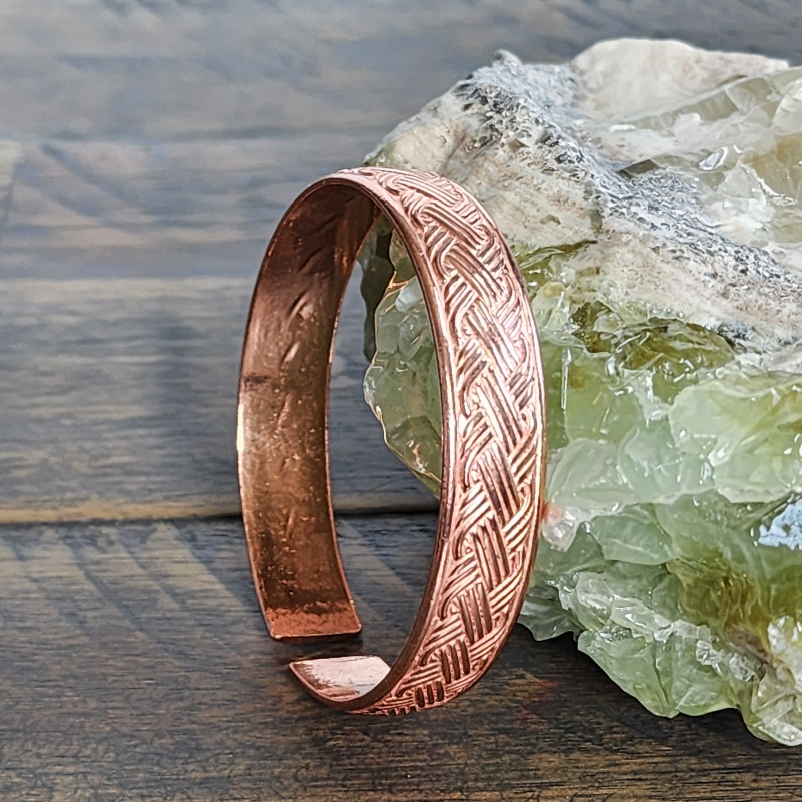 Pure Copper Bracelet Adjustable Woven Cuff 12mm Wide 19.5cm 33g Unisex