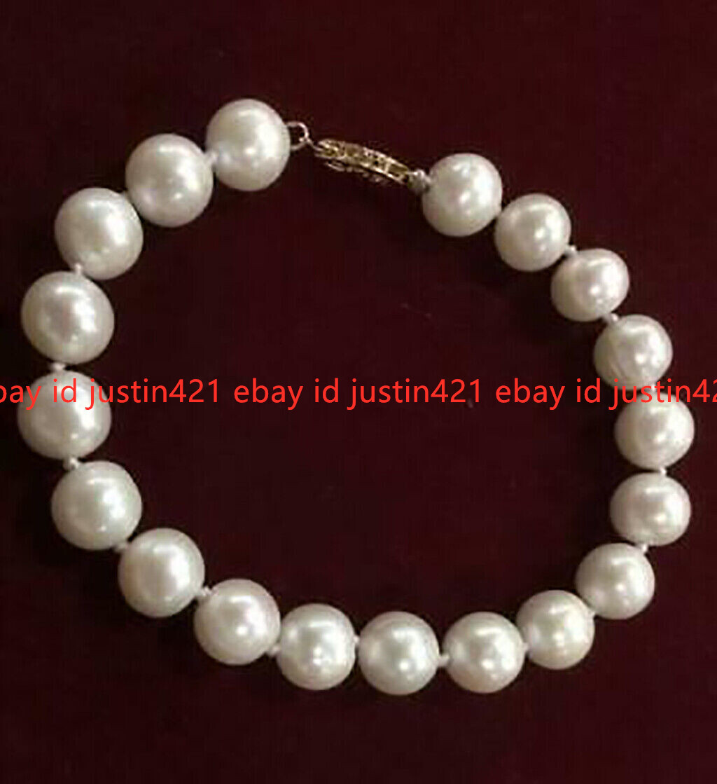 Genuine Natural 7-8mm White Freshwater Cultured Pearl Gold Clasp Bracelet 6.5-9″