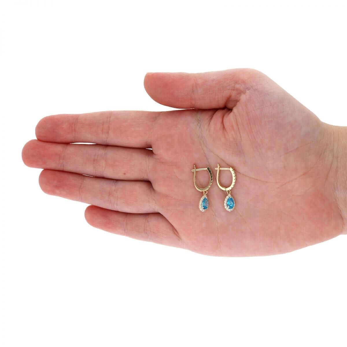 Real 14k Gold Yellow White Birthstone Teardrop Diamond Halo Earrings 1″