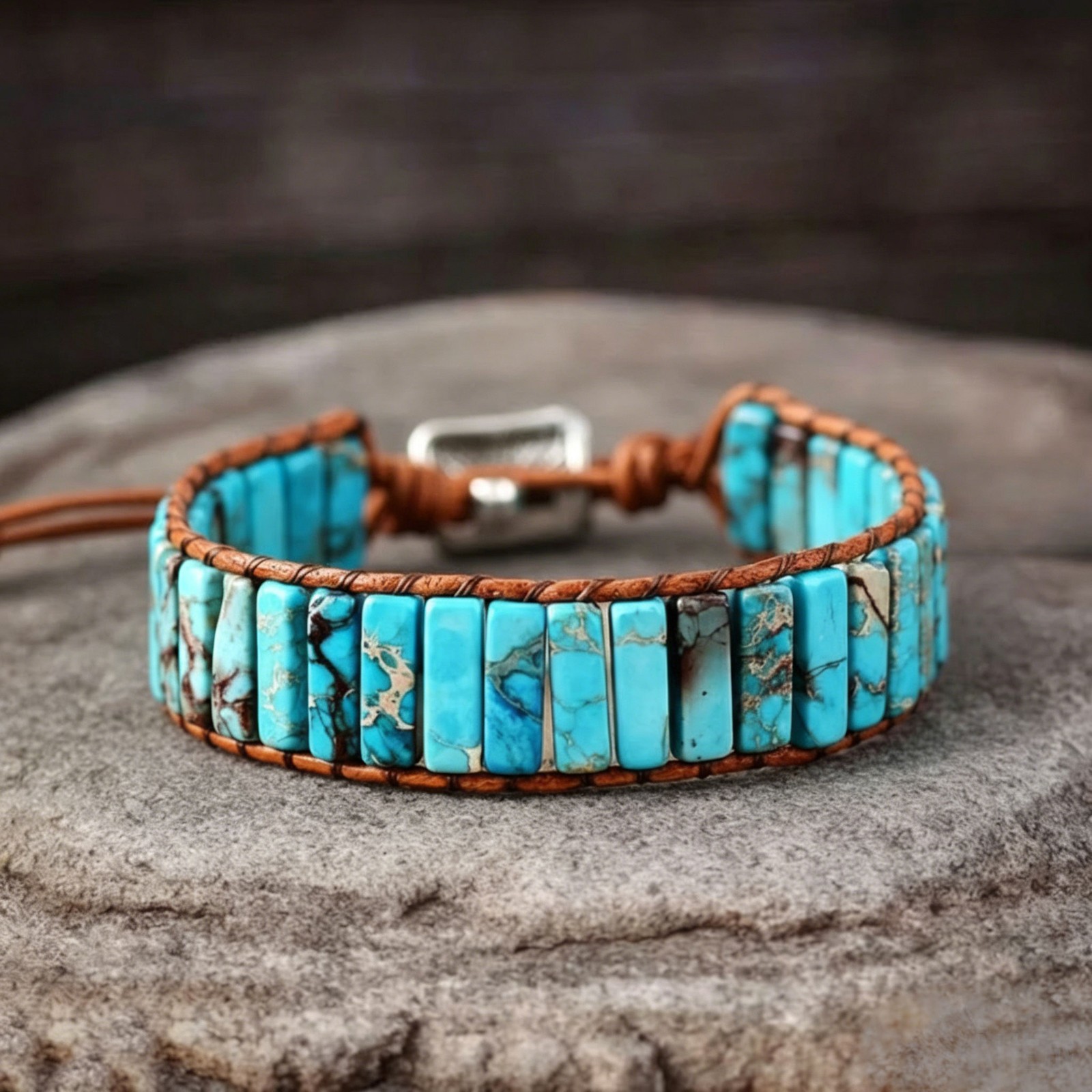 Handmade Natural Turquoise Leather Braided Bracelet for Protection Healing Gift