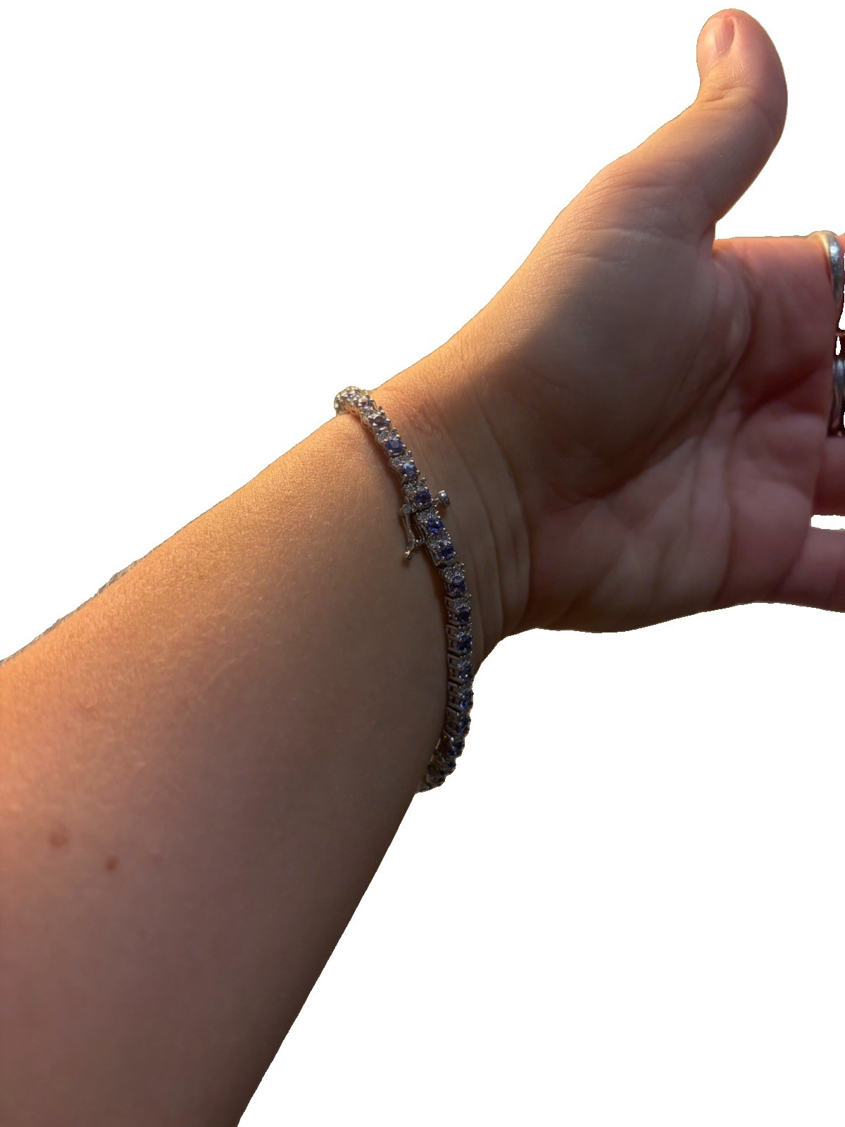 EFFY Sterling Silver Tanzanite & Diamond Tennis Bracelet, Box Clasp, Signed