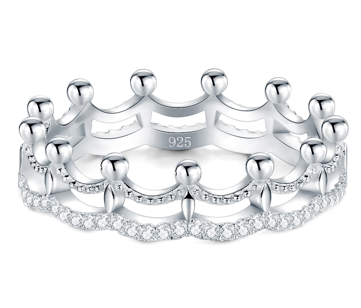 925 Sterling Silver Ring, Cubic Zirconia Princess Crown Tiara Wedding Cz Band…