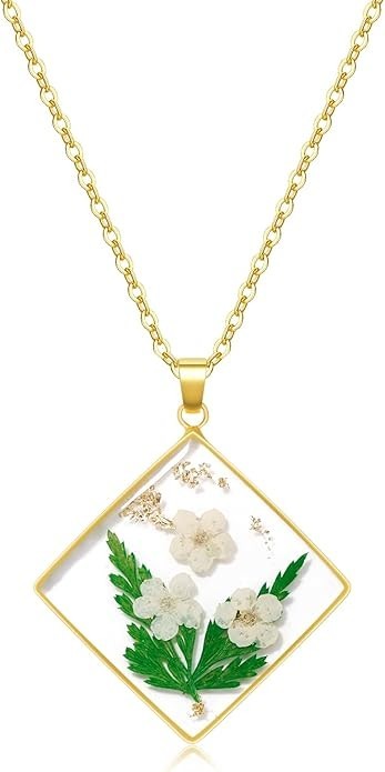 NEW Flower Necklace Lily of the Valley Pressed Flower May Birth Month Flower