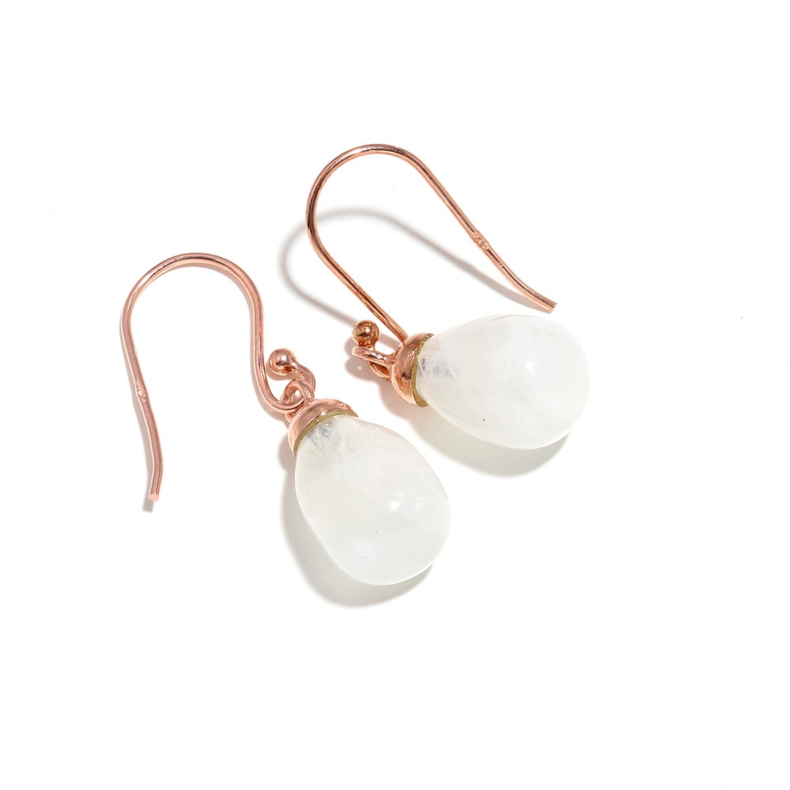Natural Moonstone Teardrop Dangle Earrings Rose Gold Fill Solid Silver Jewelry