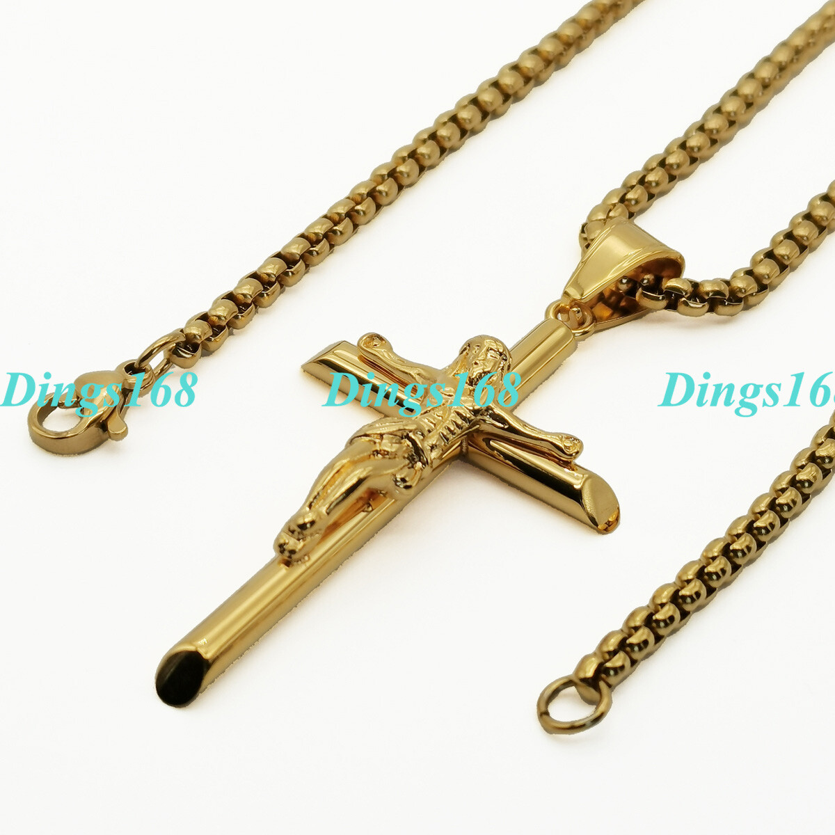 18K Gold Filled Tarnish-Resist Jesus Crucifix Cross Pendant Necklace L378 Yellow