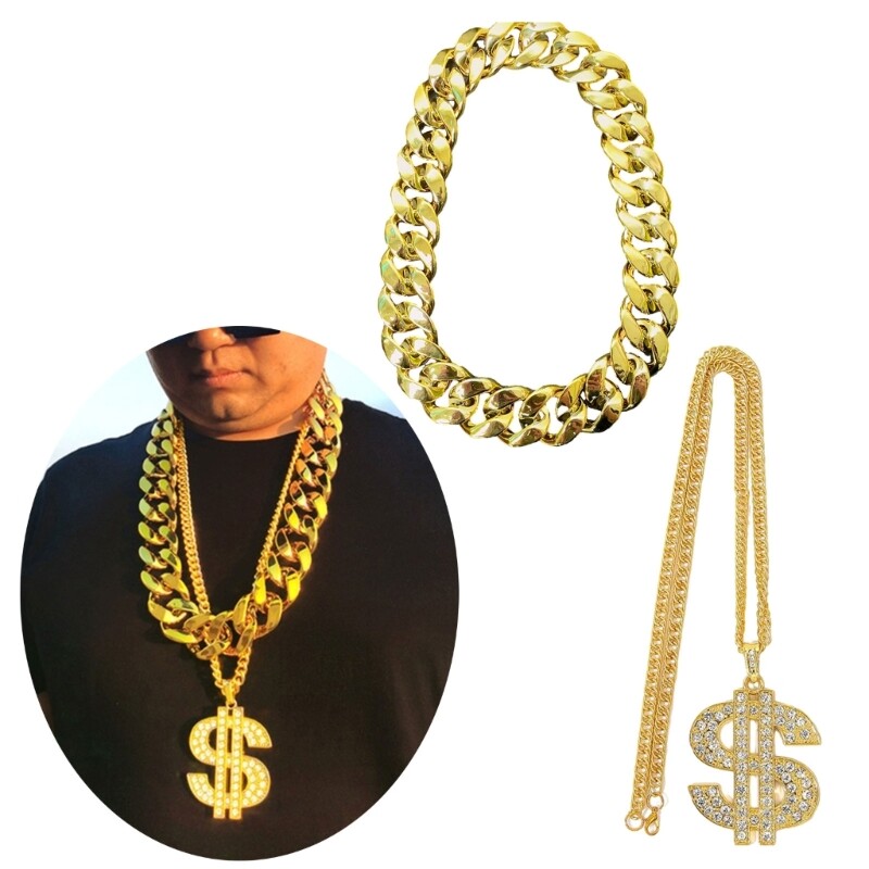 Set of 2 Durable Plastic Gold Chain Necklace Lightweight Neck Chain Comfortable