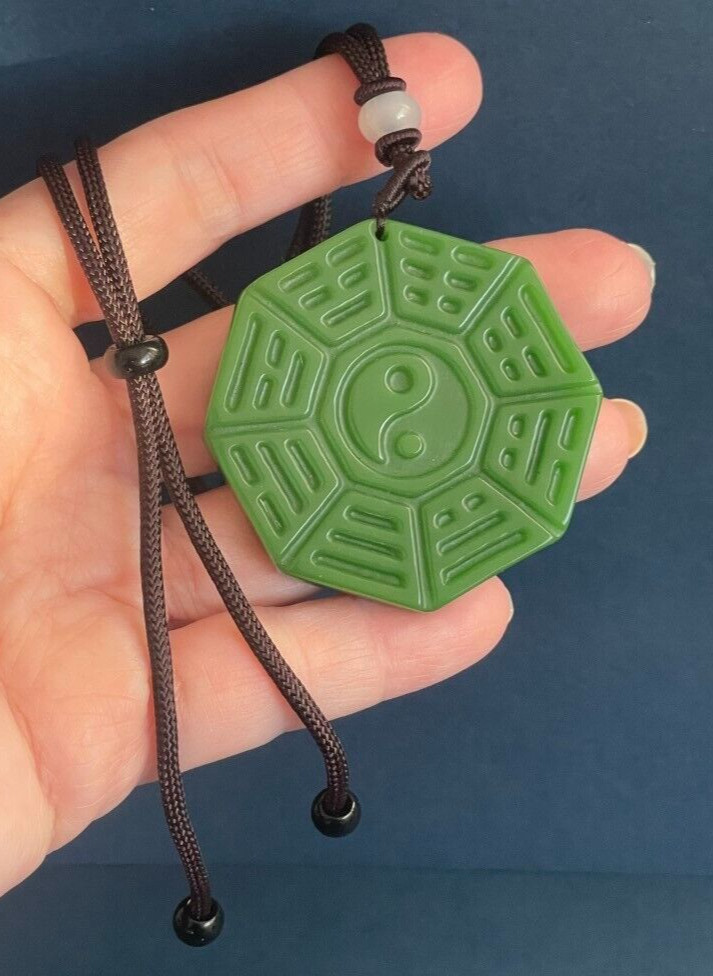 Ying Yang Necklace, Taiji Bagua Necklace, Jade Carved Ying Yang Necklace Amulet