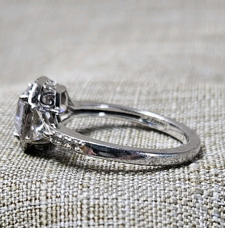 925 Sterling Silver Asscher Cut CZ Black Halo Ring Size 10 Art Deco Style