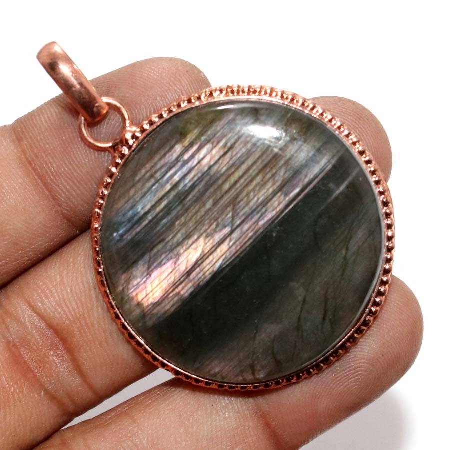 Copper Plated Fiery Labradorite Pendant 1.8″ Winter Collection Fashion Sale JW