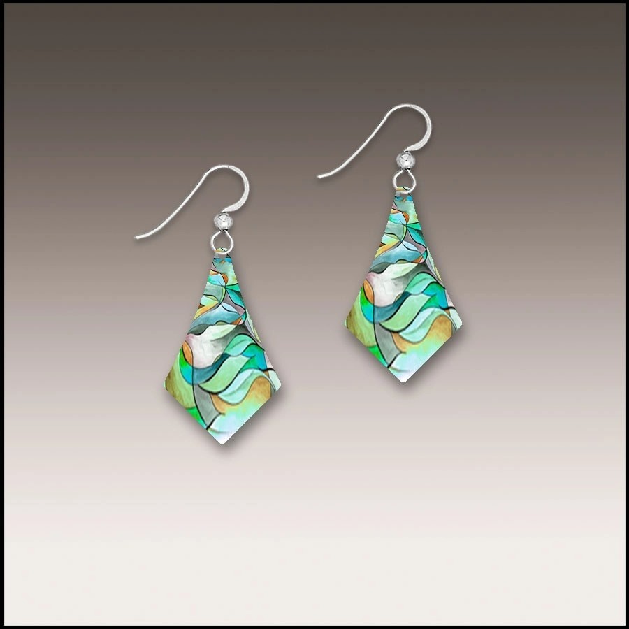 DC Designs Cool Greens Abstract Art Print Small Drop Earrings Handmade Unique