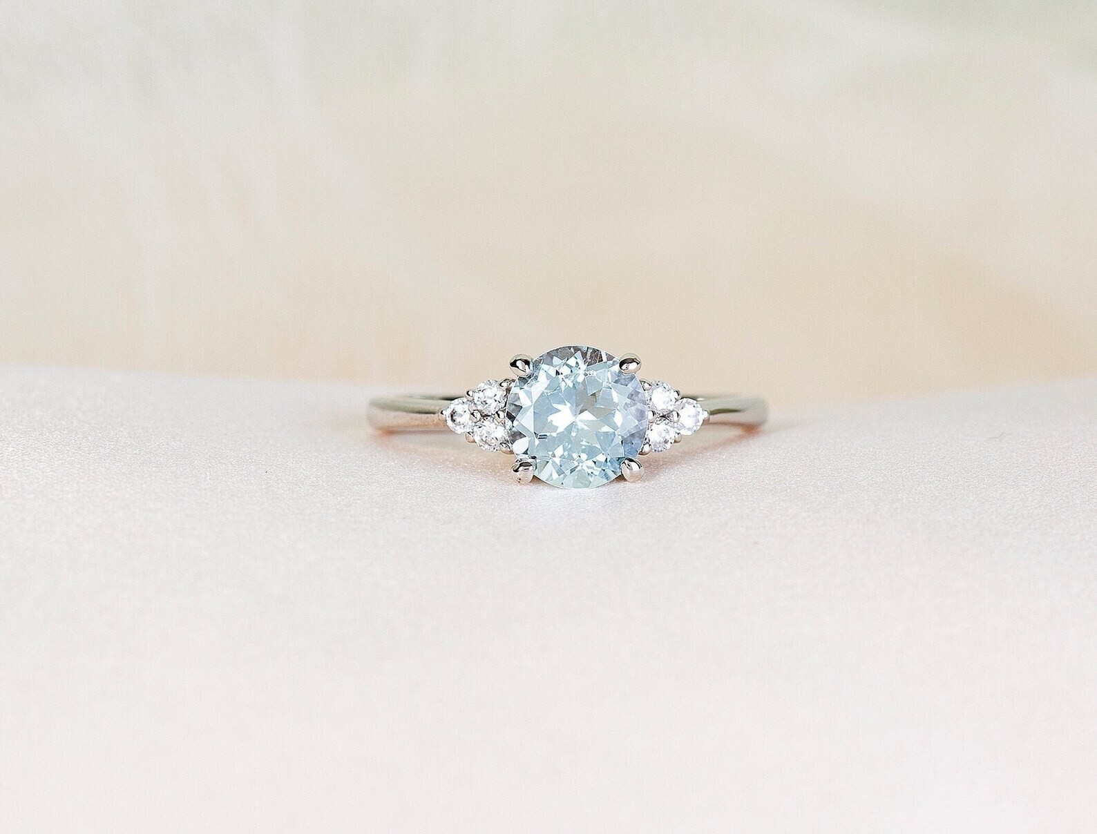 Aquamarine Engagement ring, Moissanite ring, 925 Solid Silver ring, Women gifts