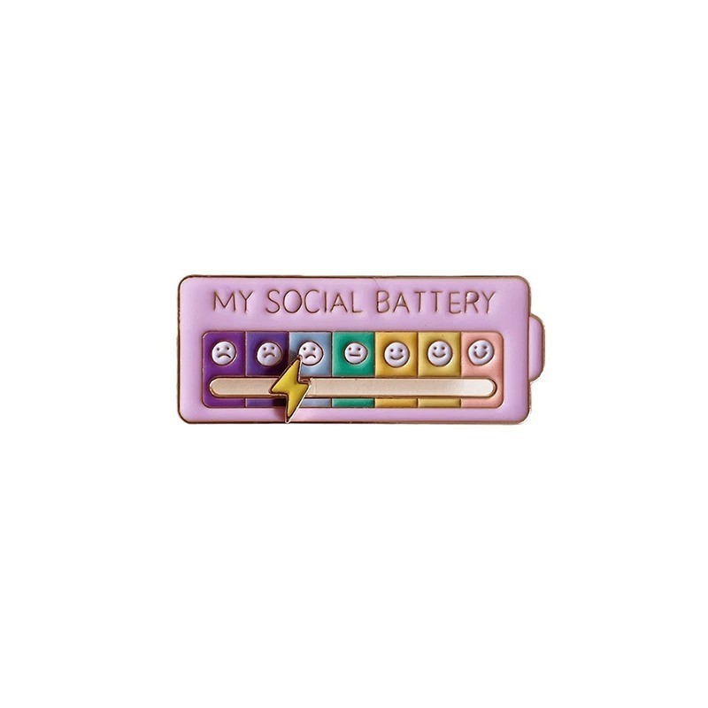 Funny Mood Expression Pin My Social Battery Brooch Badge for Women Men
