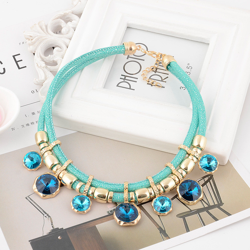BLACK, BROWN, LILAC OR TURQUOISE GOLD BEAD & CRYSTAL CHOKER NECKLACE