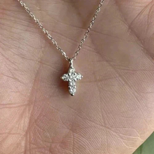 0.50Ct Round Simulated Diamond Tiny Cross Pendant Chain 14k White Gold Plated