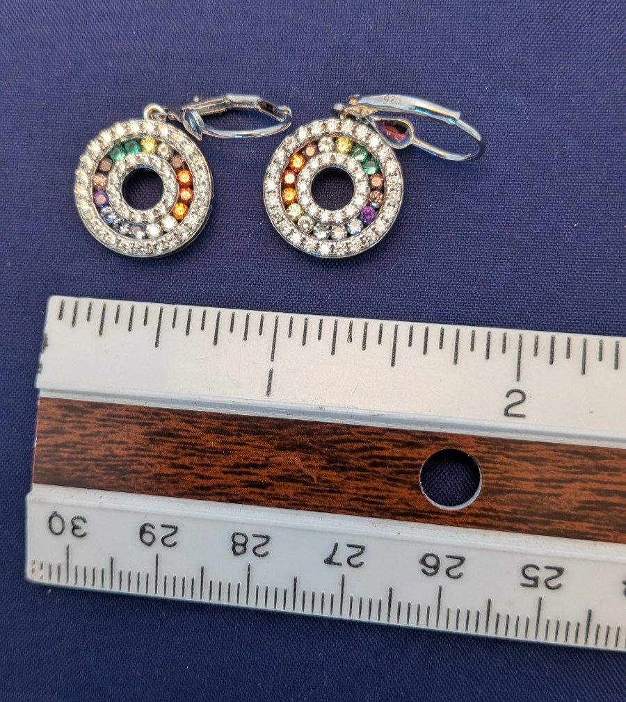 Lustra Stella Earrings 925 Silver Rainbow Circle Halo Dangle Swarovski Zirconia