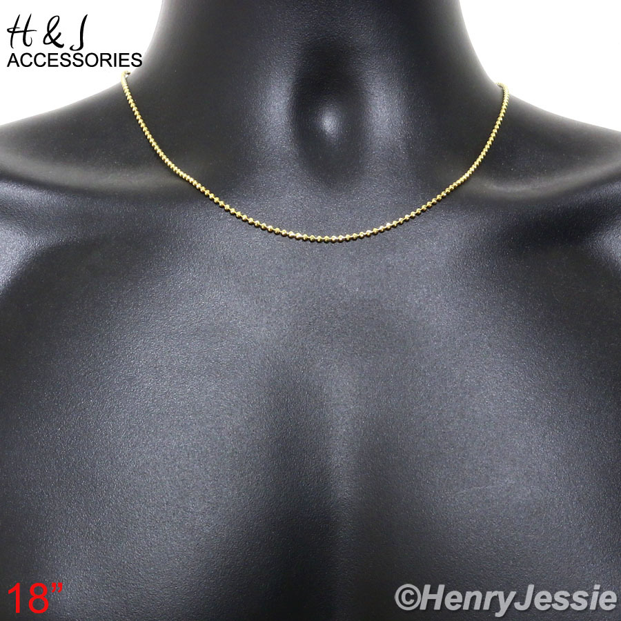 18″MEN 925 STERLING SILVER 1.5MM GOLD PLATED MOON CUT BEAD CHAIN NECKLACE*SN7