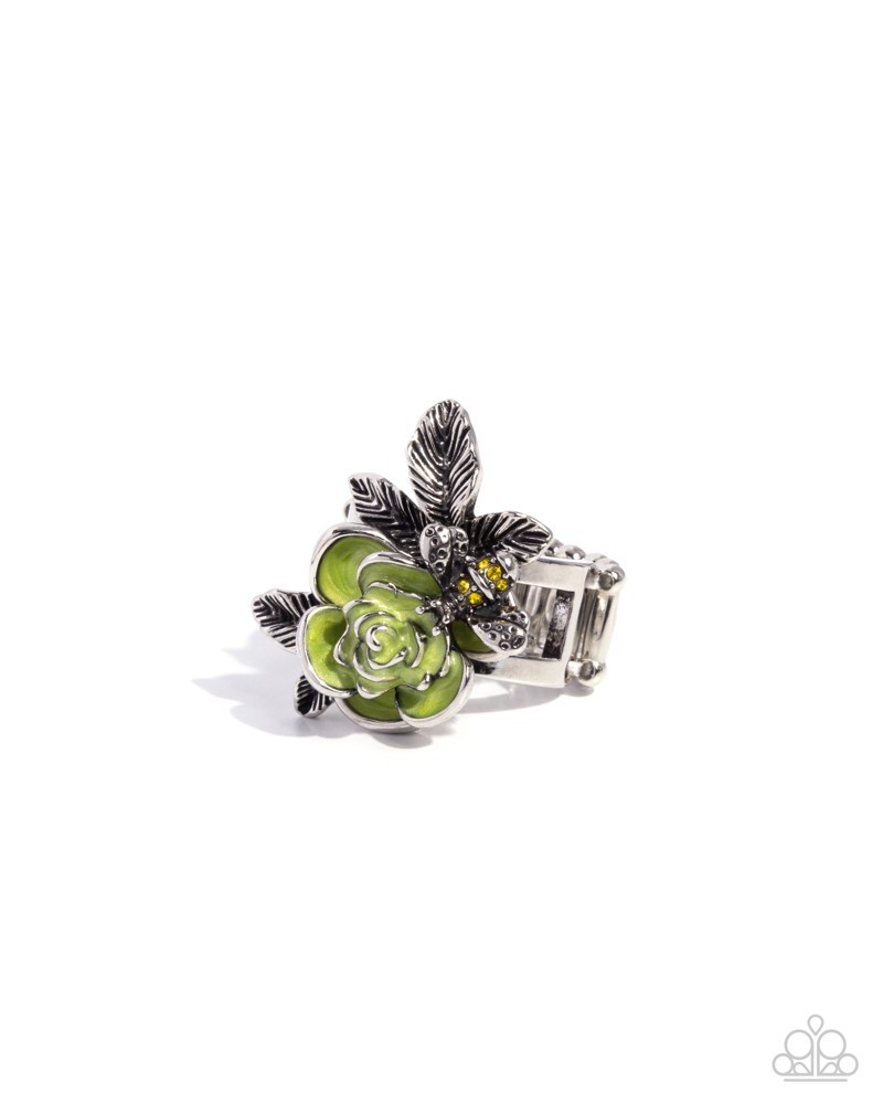 Paparazzi Gentle Greenhouse – Green – Kashmir Pearl Paint – 3D Rose – Rhinestone