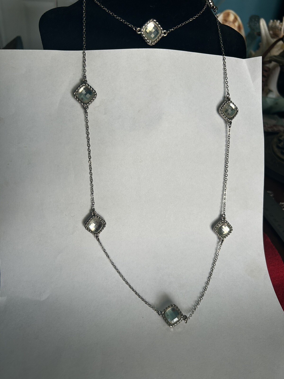 Silver tone ling clear crystal necklace. pre owned .~18 1/2 “ Long