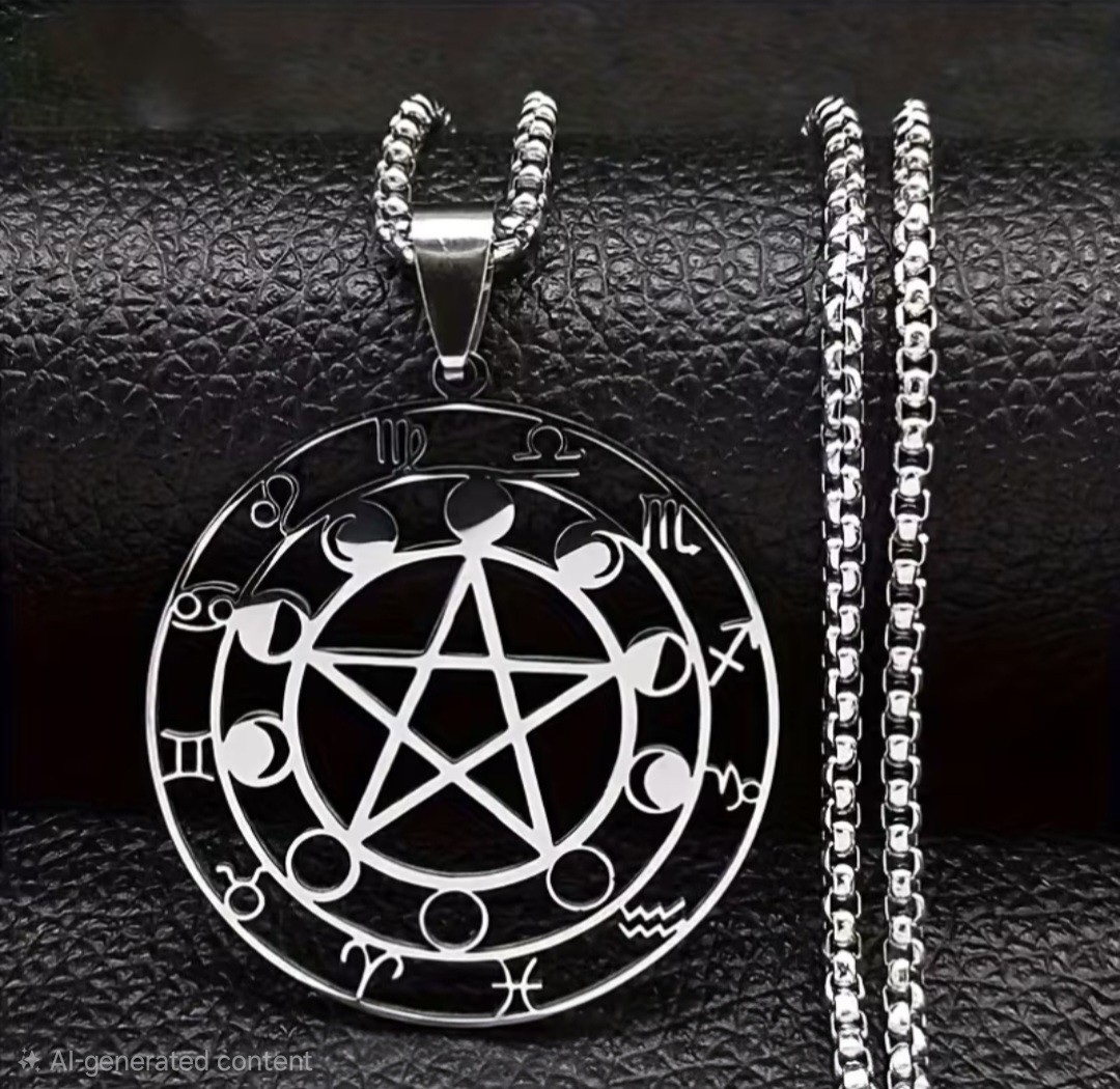Witchcraft 12 Constellations Stainless Steel Pentagram Astrology Necklace