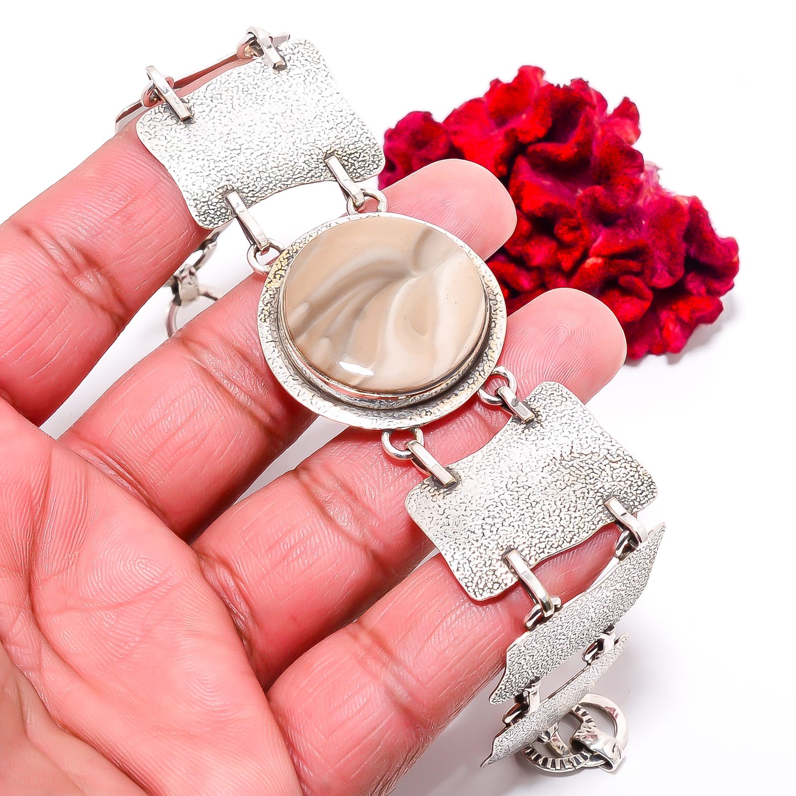 Flint Stone – Usa 925 Sterling Textured Silver Bracelet 8.99″ B84350