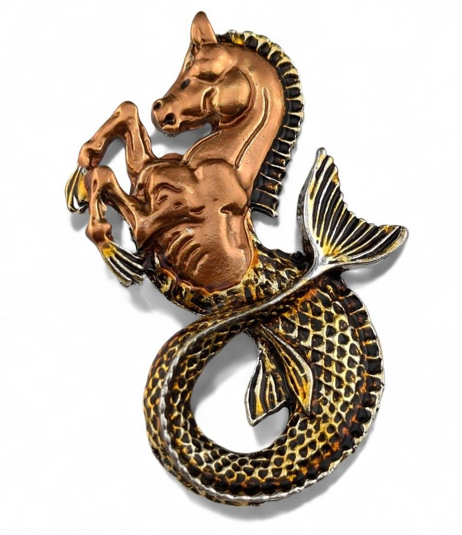 HIPPOCAMPUS PENDANT BROOCH Sea Horse convertible pin enamel kelpie merhorse J6