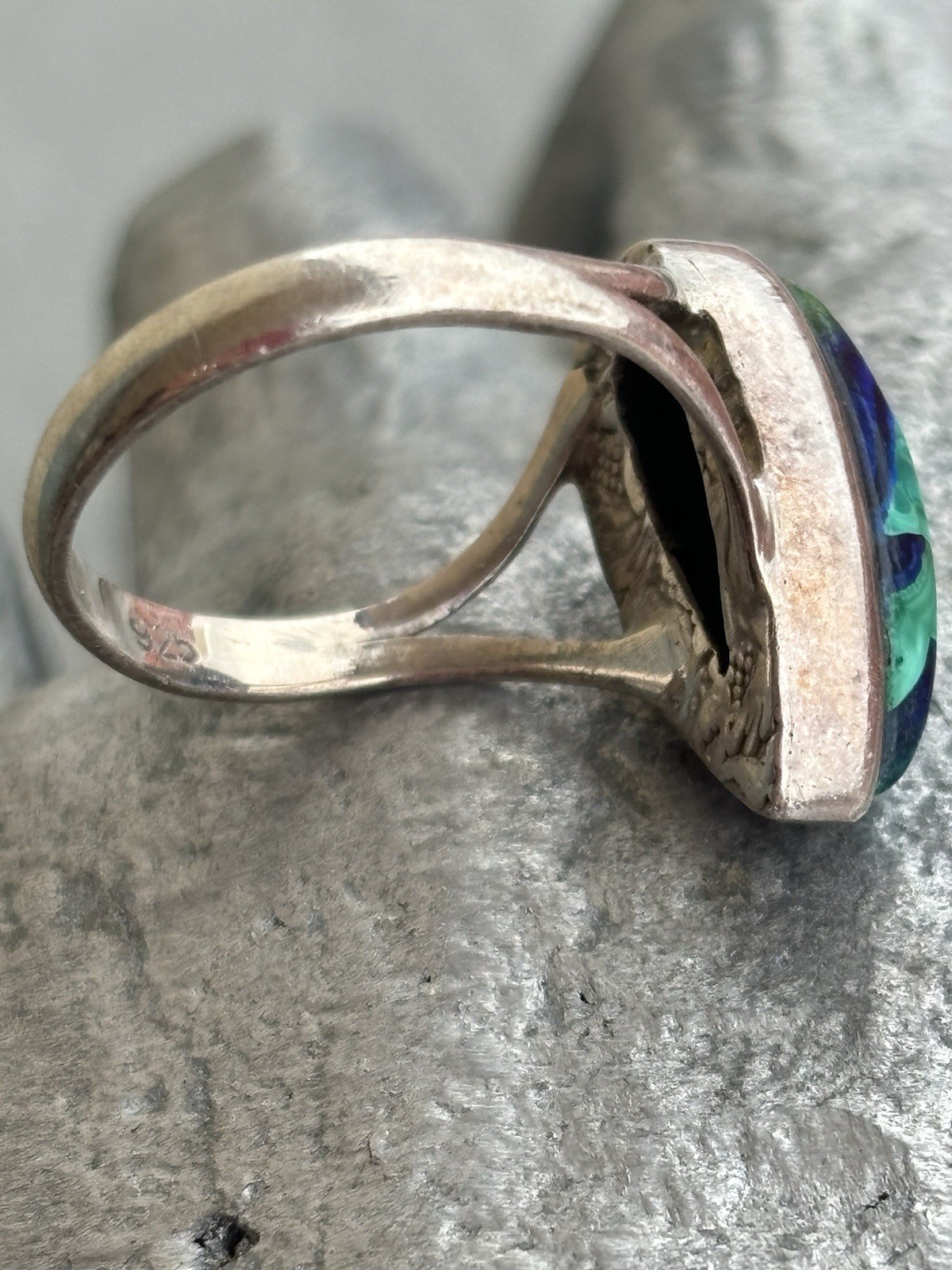 Sterling silver handmade Azurite Malichite gemstone ring size 5