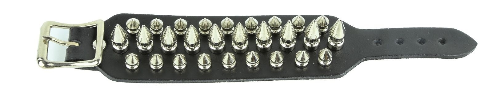 Spike Buckle Lather Bracelet Three Row Spike Punk Goth Thrash Metal