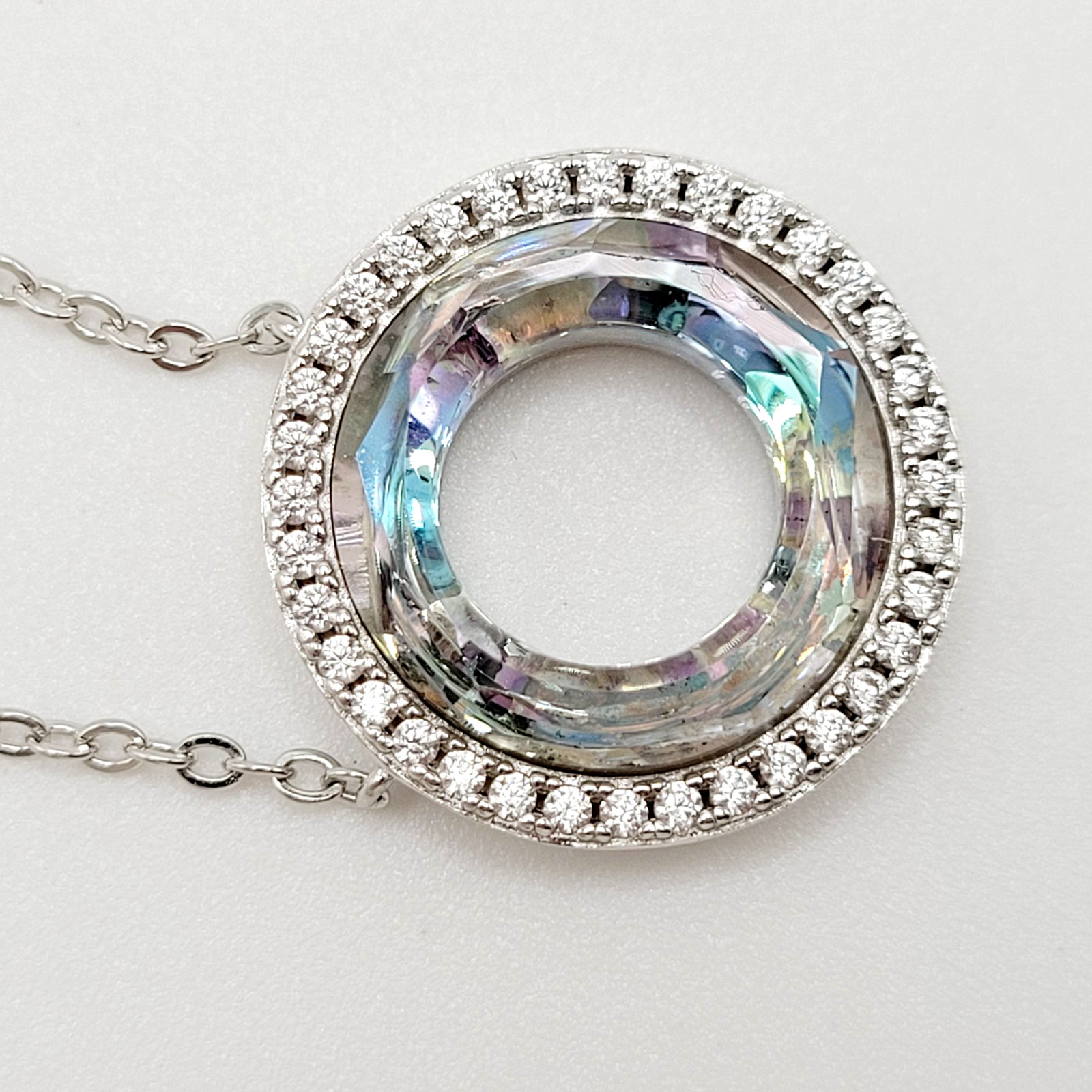 Cosmic Ring Swarovski Elements Crystal Center w Rhinestones 925 Silver Necklace