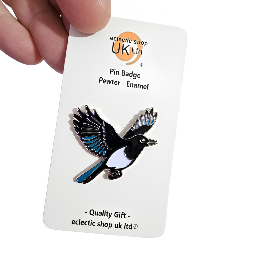 Magpie Pin Badge Enamel Flying Magpie Loyalty Bird Coat Bag Lapel Jewellery