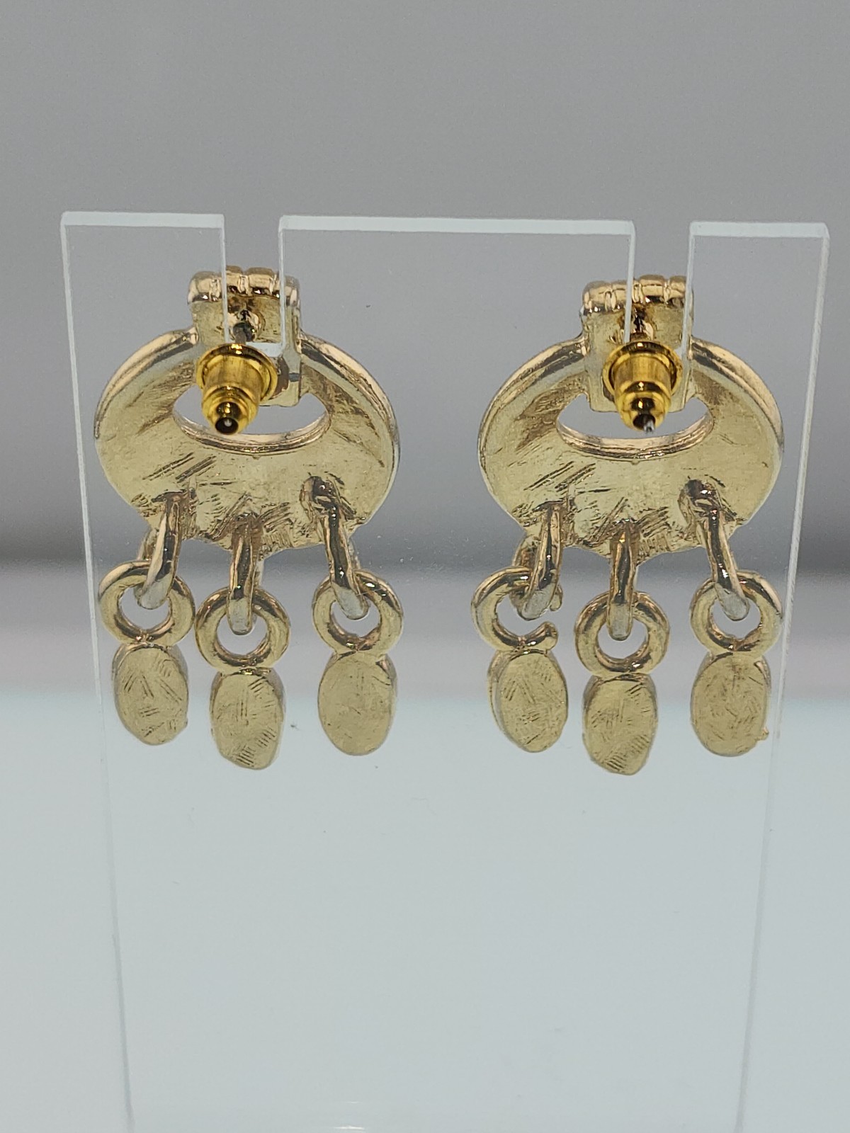 Statement Gold Tone Enamel Dangle Post Back Earrings