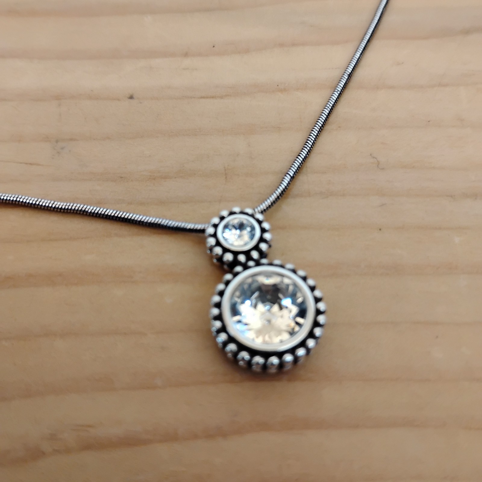 Brighton Twinkle Duo Clear Crystal Pendant Necklace Silver Tone Snake Chain