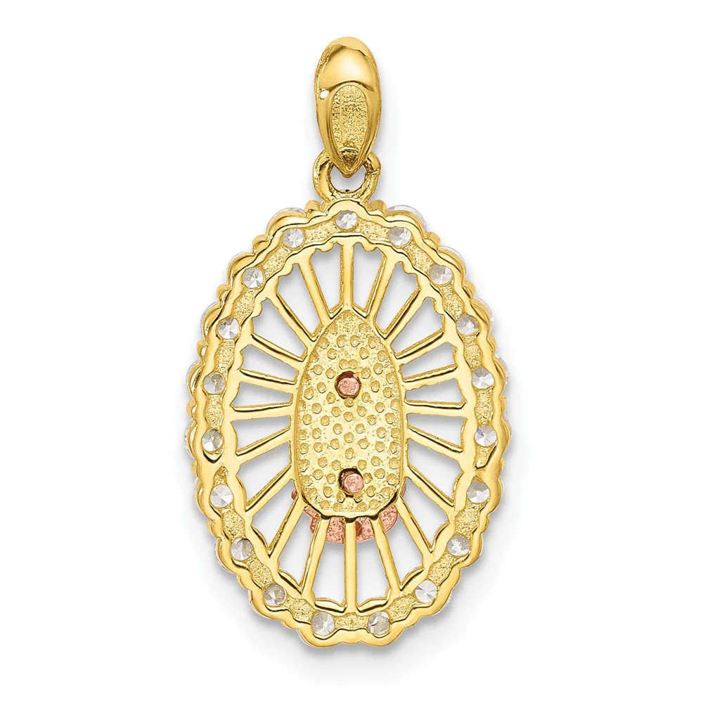 Sterling Silver Gold And Rose-Tone CZ Our Lady Of Guadalupe Oval Pendant