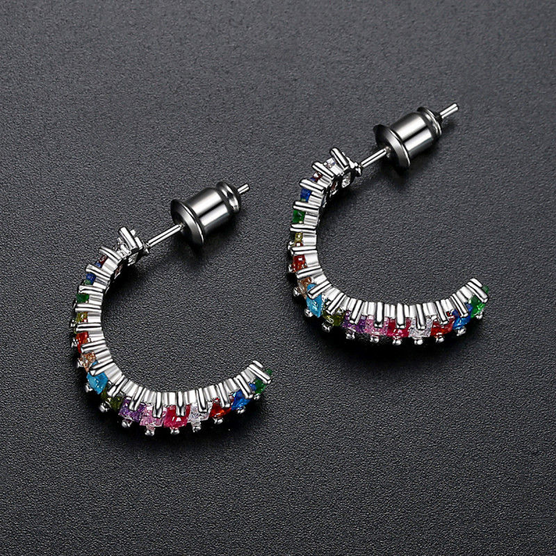 Brass Colored Zircon Earrings Simple And Fashionable Women’s Gold Plated Jewelry