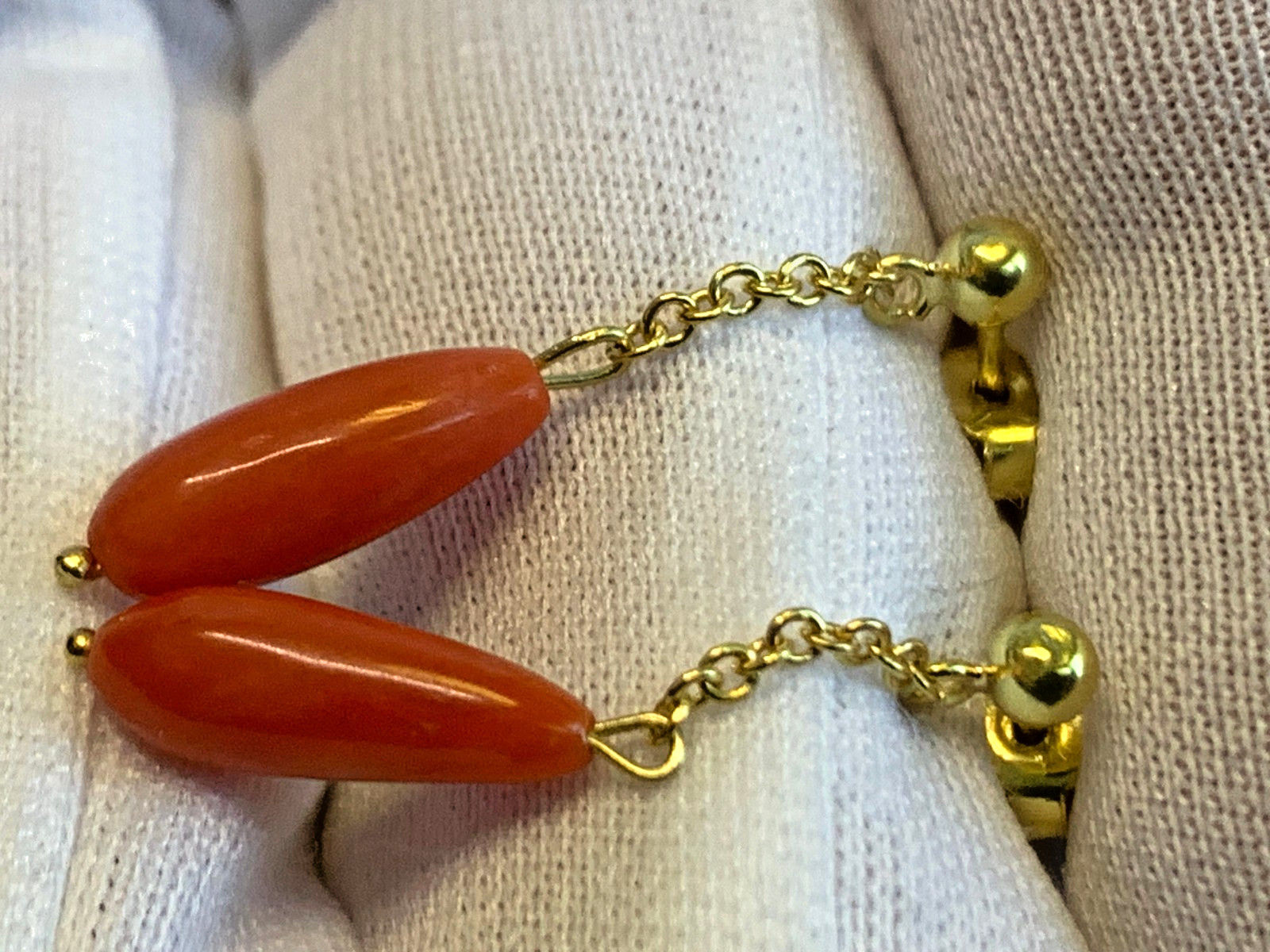 14K Yellow Gold Earrings 1.62g Fine Jewelry Coral Look Dangle Studs *READ*