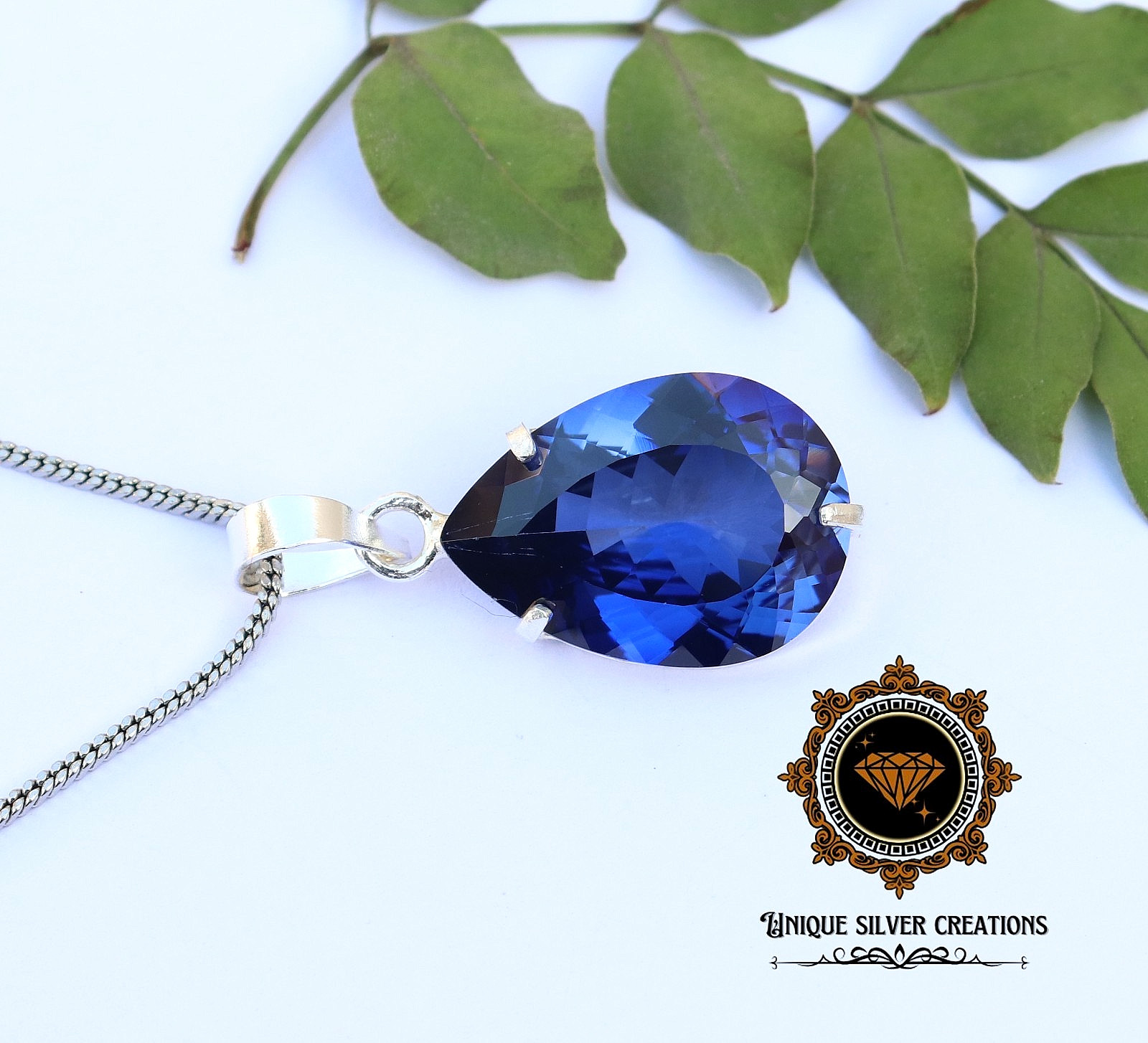 Natural Blue Tanzanite Certified Pear Gemstone 925 Solid Silver Pendant 23.20 Ct