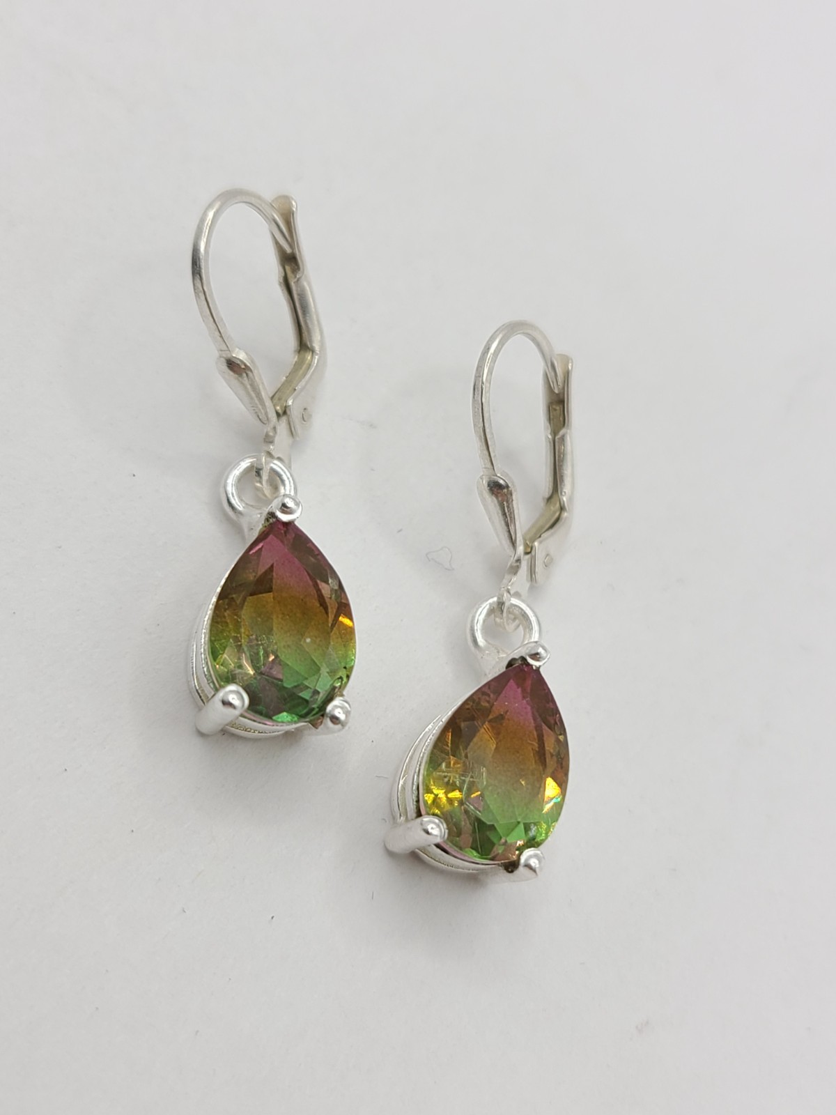 BEAUTIFUL BI-COLOR TOURMALINE 925 STERLING SILVER EARRINGS 2″ 3.03gr T.W