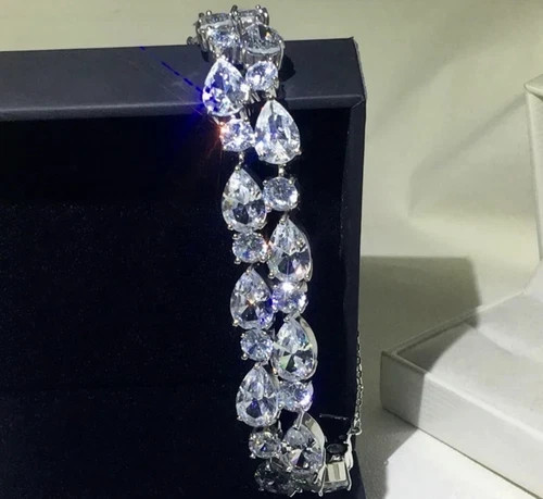 14k White Gold Plated Tennis Bracelet Made Simulated Diamond Stone 7” Gorgeous