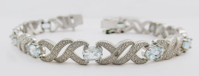 GENUINE 7.30 Cts AQUAMARINES & DIAMOND BRACELET 14K WHITE GOLD PLATED – NWT
