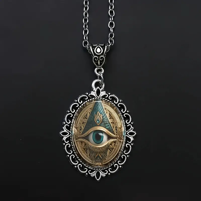 Gothic Mason Jewelry Vintage Silvery Devil’s Evil Eye Oval Pendant Necklace