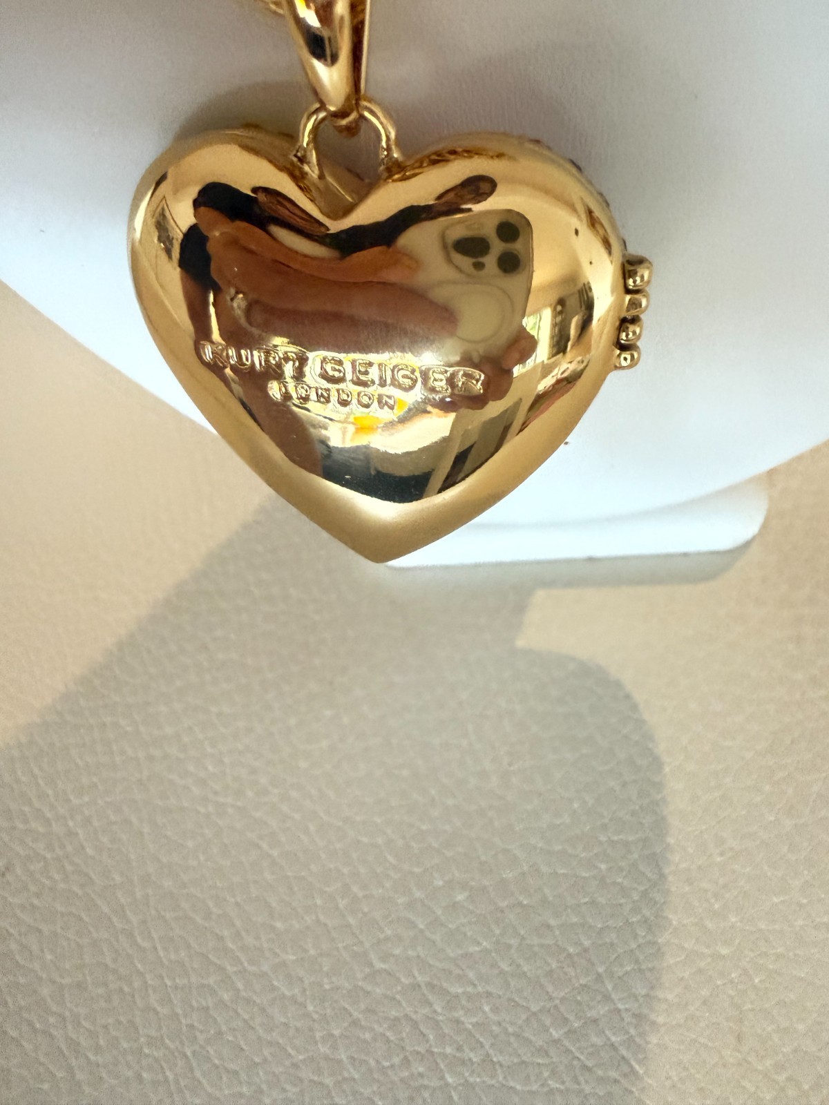 NWT KURT GEIGER LONDON XL CRYSTAL HEART LOCKET NECKLACE & EARRINGS W DUST BAG