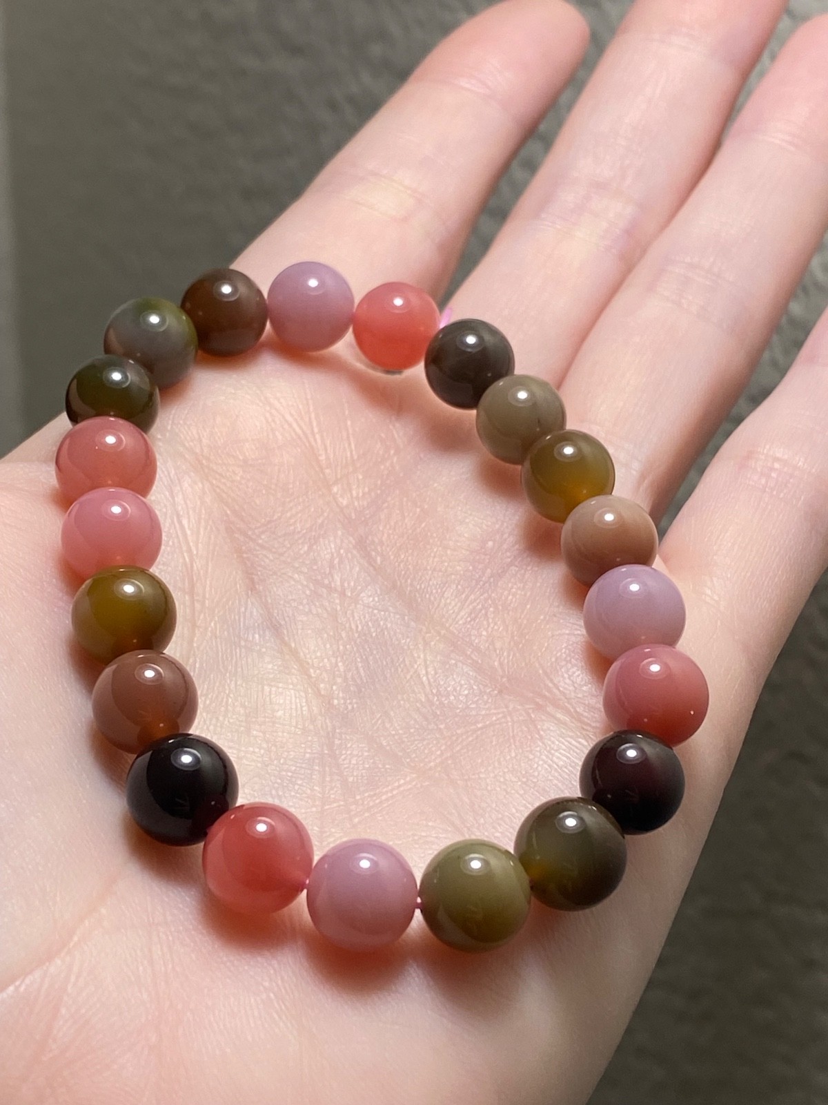 Old Mine Pink Green Tourmaline Bracelet 9.1mm Gemmy Crystal Stretch Bracelet
